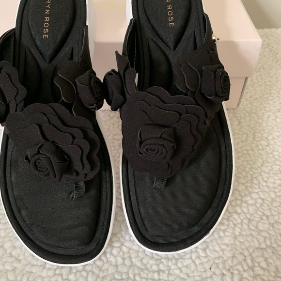 Taryn Rose Sammi Black Suede Flower Sandals - Picture 4 of 7